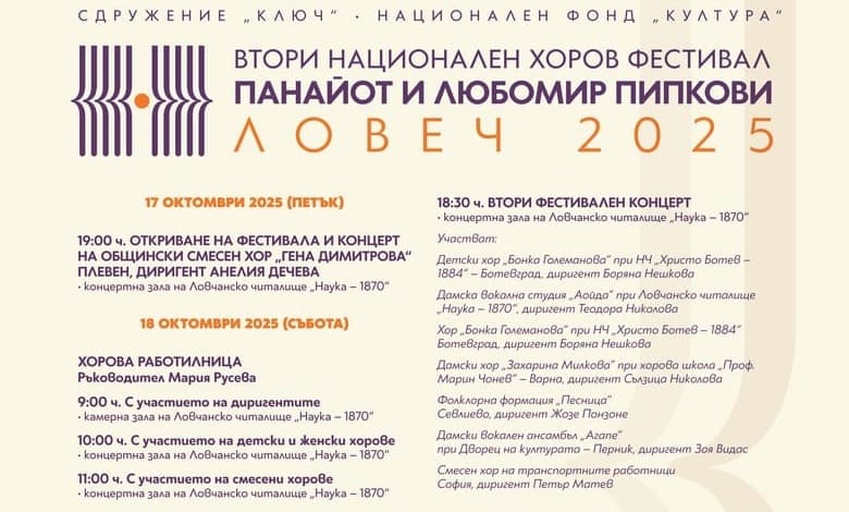 Втори национален хоров фестивал „Панайот и Любомир Пипкови“в Ловеч 1 Втори национален хоров фестивал „Панайот и Любомир Пипкови“