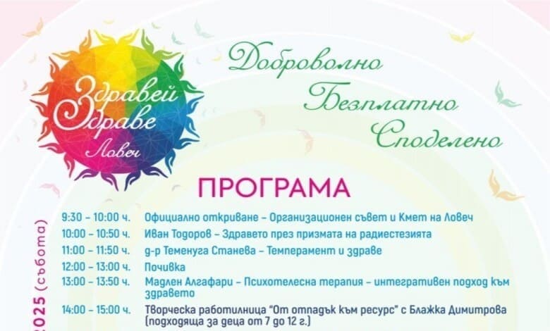 Фестивал Здравей Здраве Ловеч 2025 – лекция за здравословен живот