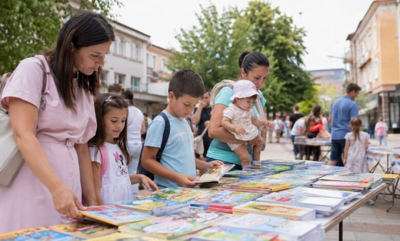 Детски книги на щандове на пешеходната зона на площад „Възраждане" в Троян